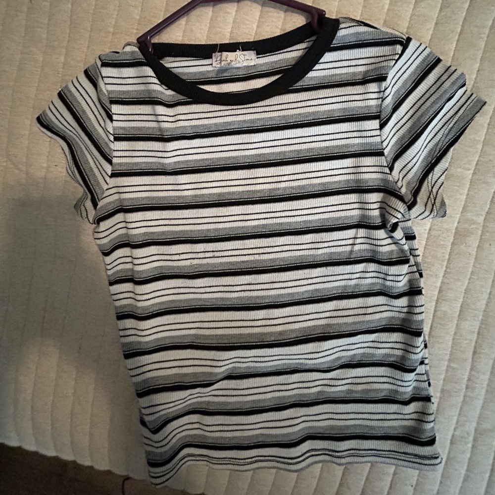 Black and white strip close fitting shirt